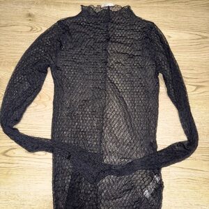 Free People Black Sheer Long Sleeve Top